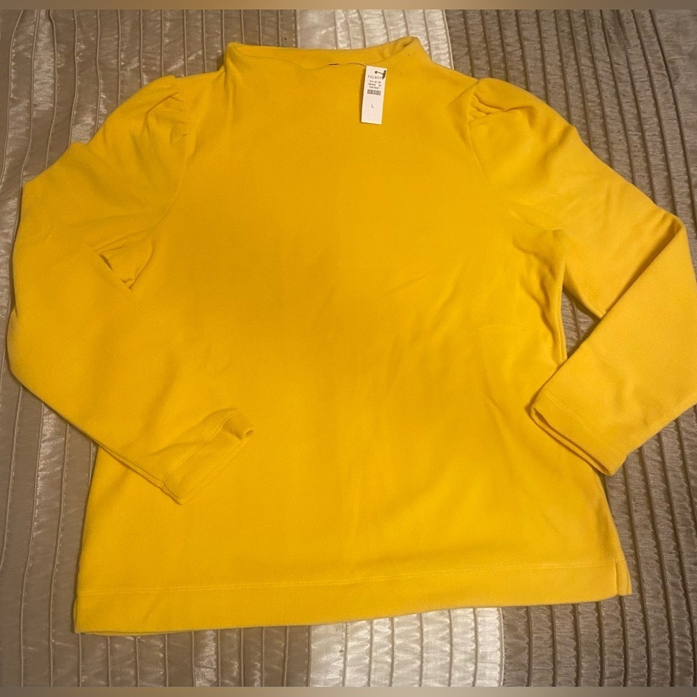 NEW - Talbots FLEECE FUNNEL NECK LS PUFF SLEEVE PULLOVER - SOLID. Large.